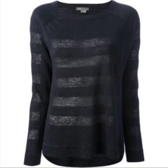 New Vince 100% linen striped semi-sheer boatneck bateau relaxed long sleeve top - Picture 3 of 11